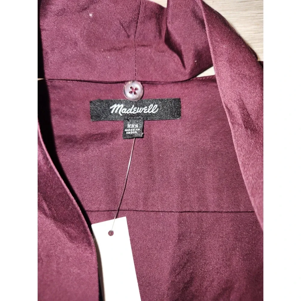 Madewell NEW V-Neck Tie-Neck Button-Front Top Burgundy XXS‎ Luxury Minimalist